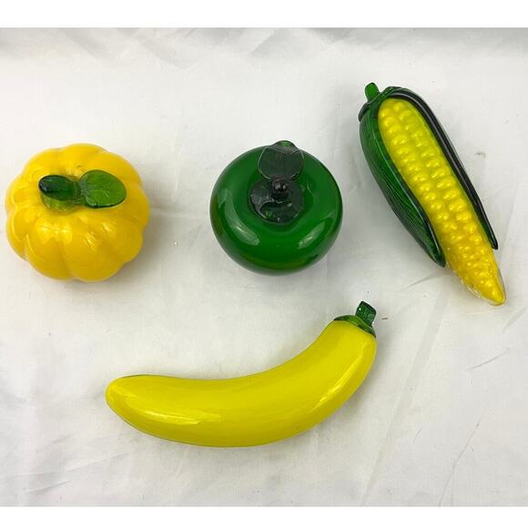 VTG Murano Style Hand Blown Glass Fruits & Vegetables Apple Squash Banana Corn - Picture 1 of 14